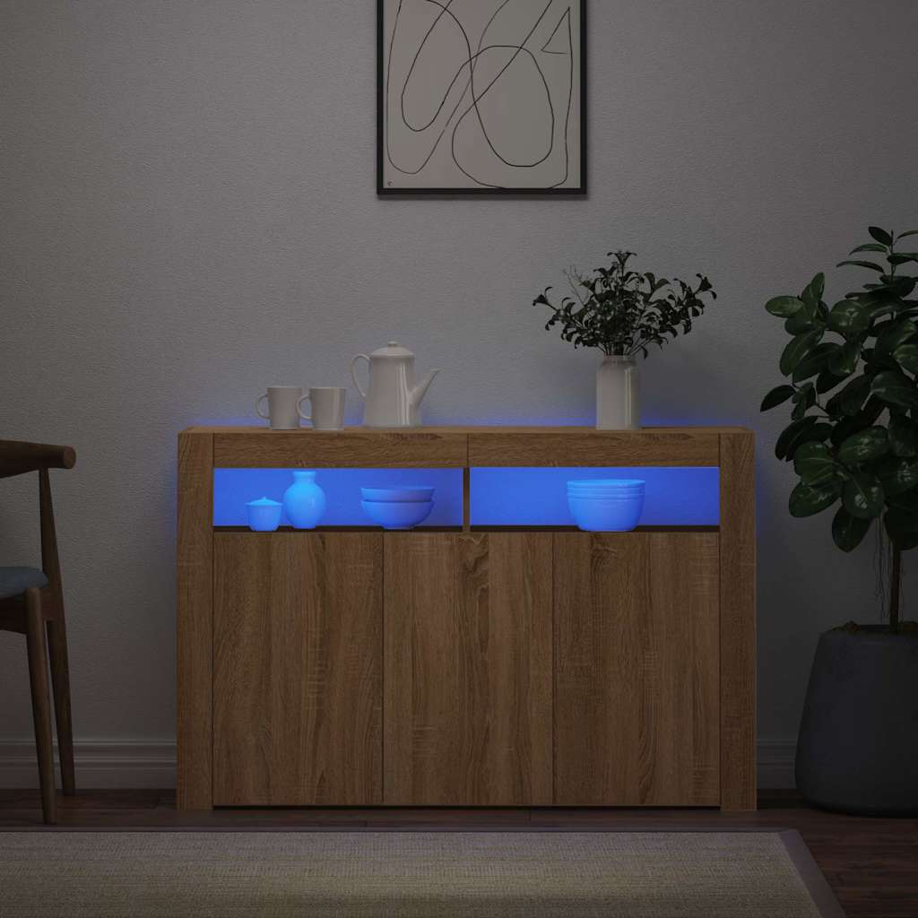 Sideboard mit LED-Leuchten Sonoma-Eiche 115,5x30x75 cm