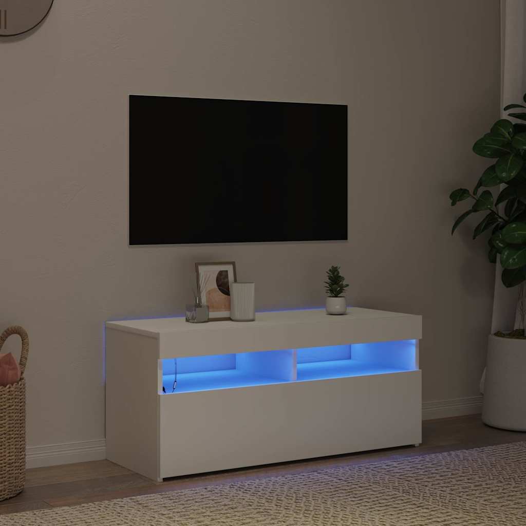 TV-Schrank mit LED-Leuchten Weiß 90x35x40 cm