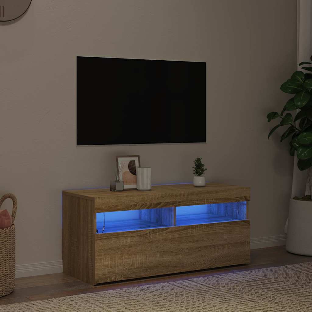 TV-Schrank mit LED-Leuchten Sonoma-Eiche 90x35x40 cm