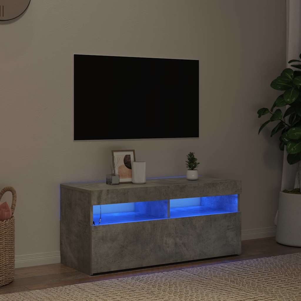 TV-Schrank mit LED-Leuchten Betongrau 90x35x40 cm