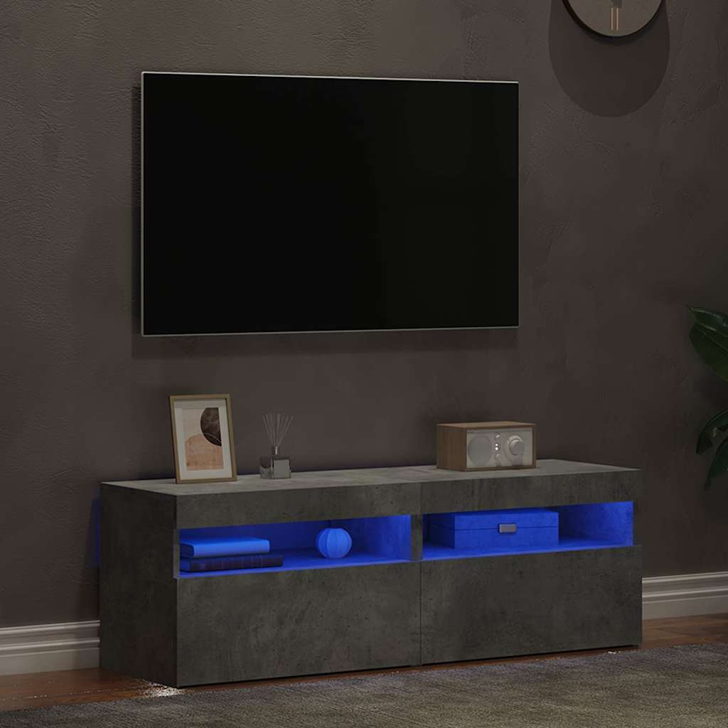 TV-Schränke LED-Leuchten 2 Stk. Betongrau 60x35x40 cm