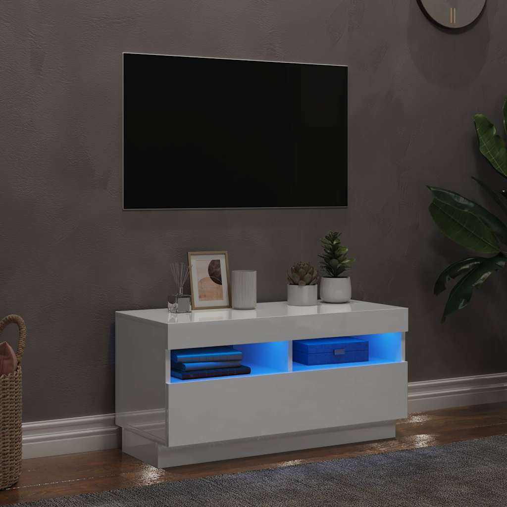 TV-Schrank mit LED-Leuchten Hochglanz-Weiß 80x35x40 cm