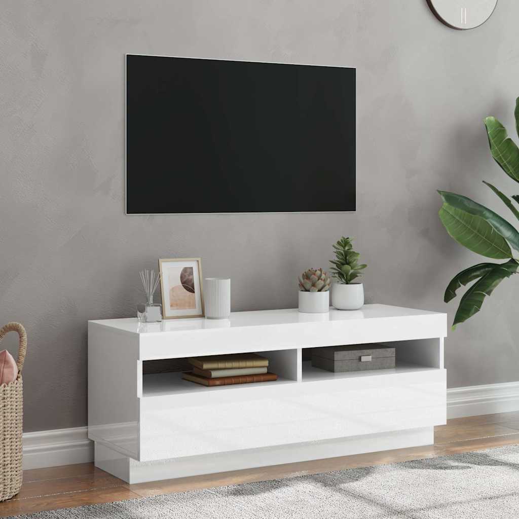 TV-Schrank mit LED-Leuchten Hochglanz-Weiß 100x35x40 cm