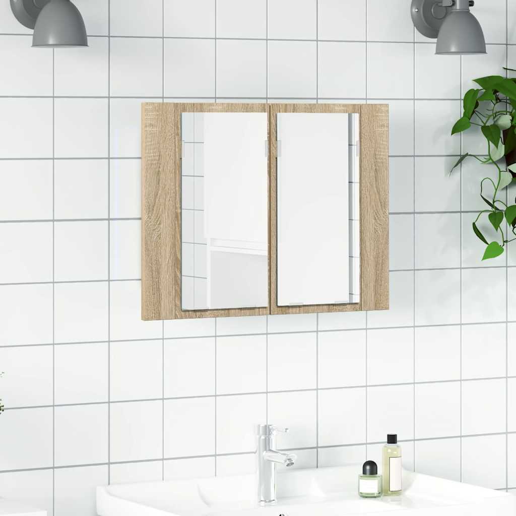 LED-Bad-Spiegelschrank Sonoma-Eiche 60x12x45 cm Acryl