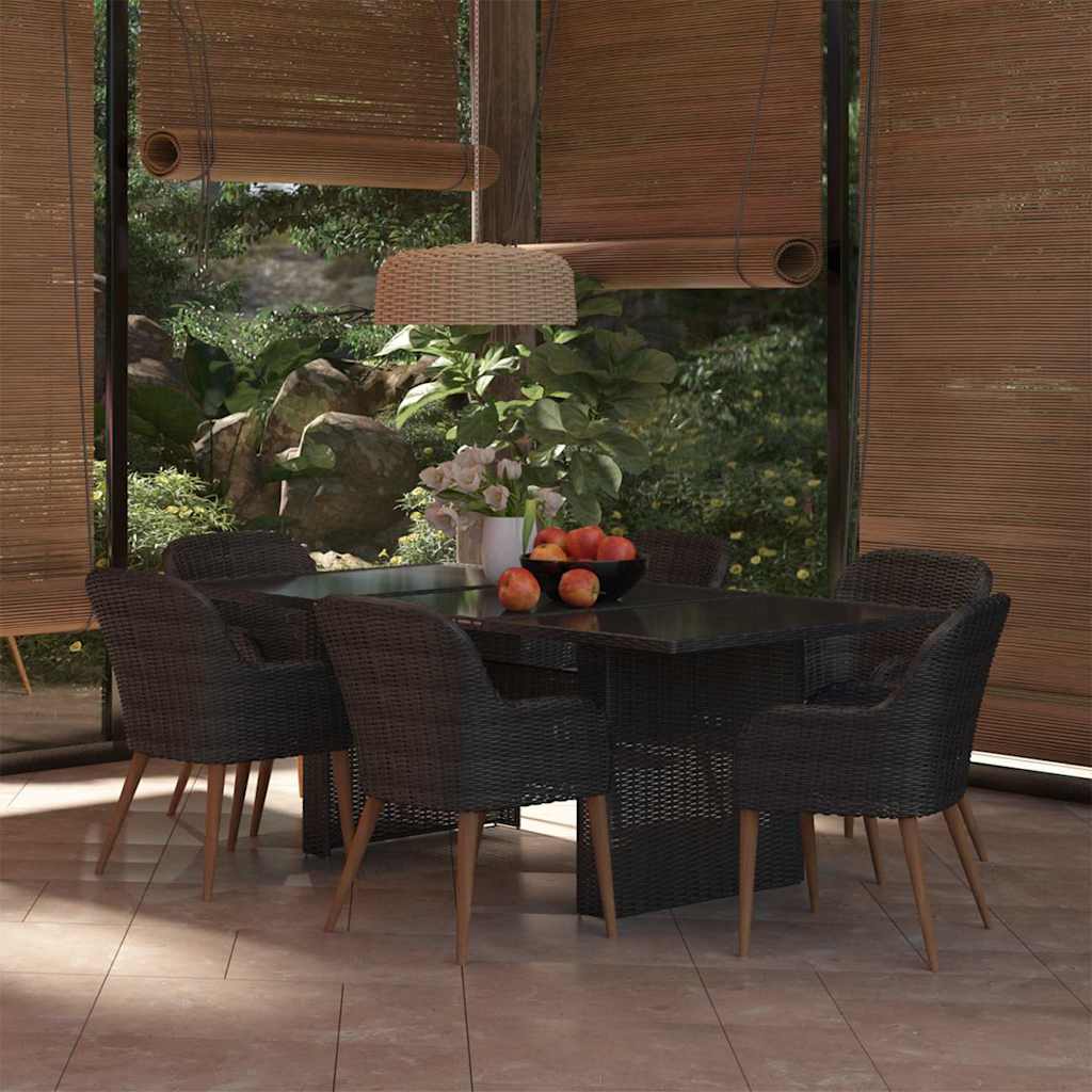 7-tlg. Garten-Essgruppe Poly Rattan Schwarz
