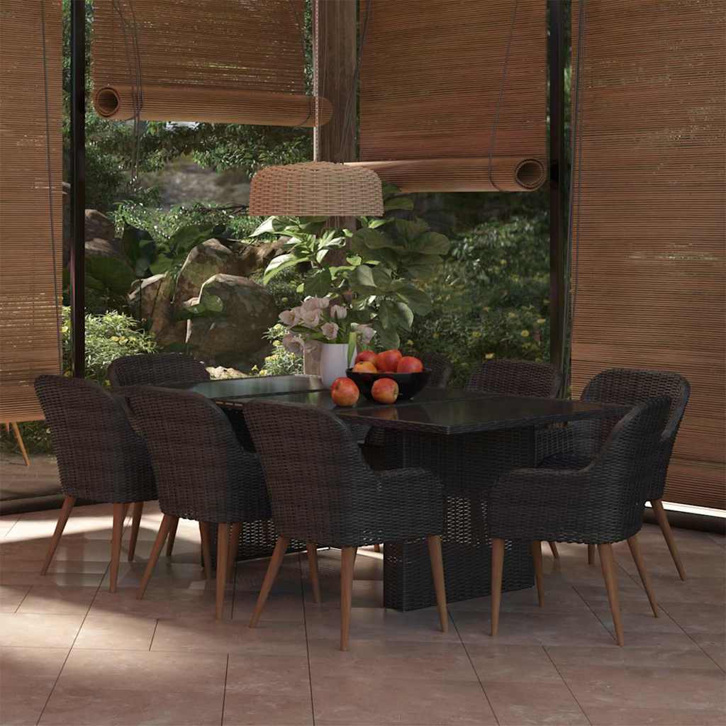 9-tlg. Garten-Essgruppe Poly Rattan Schwarz