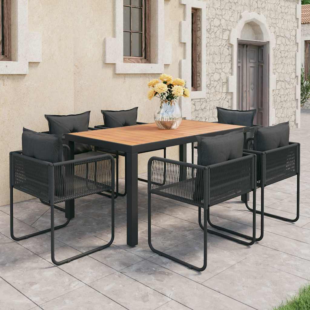 7-tlg. Garten-Essgruppe PVC Rattan Schwarz und Braun