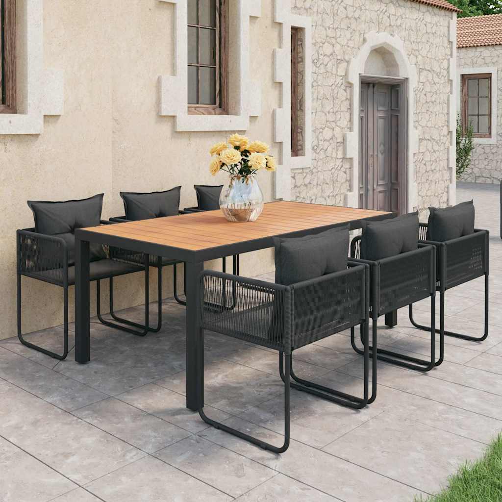 7-tlg. Garten-Essgruppe PVC Rattan Schwarz und Braun