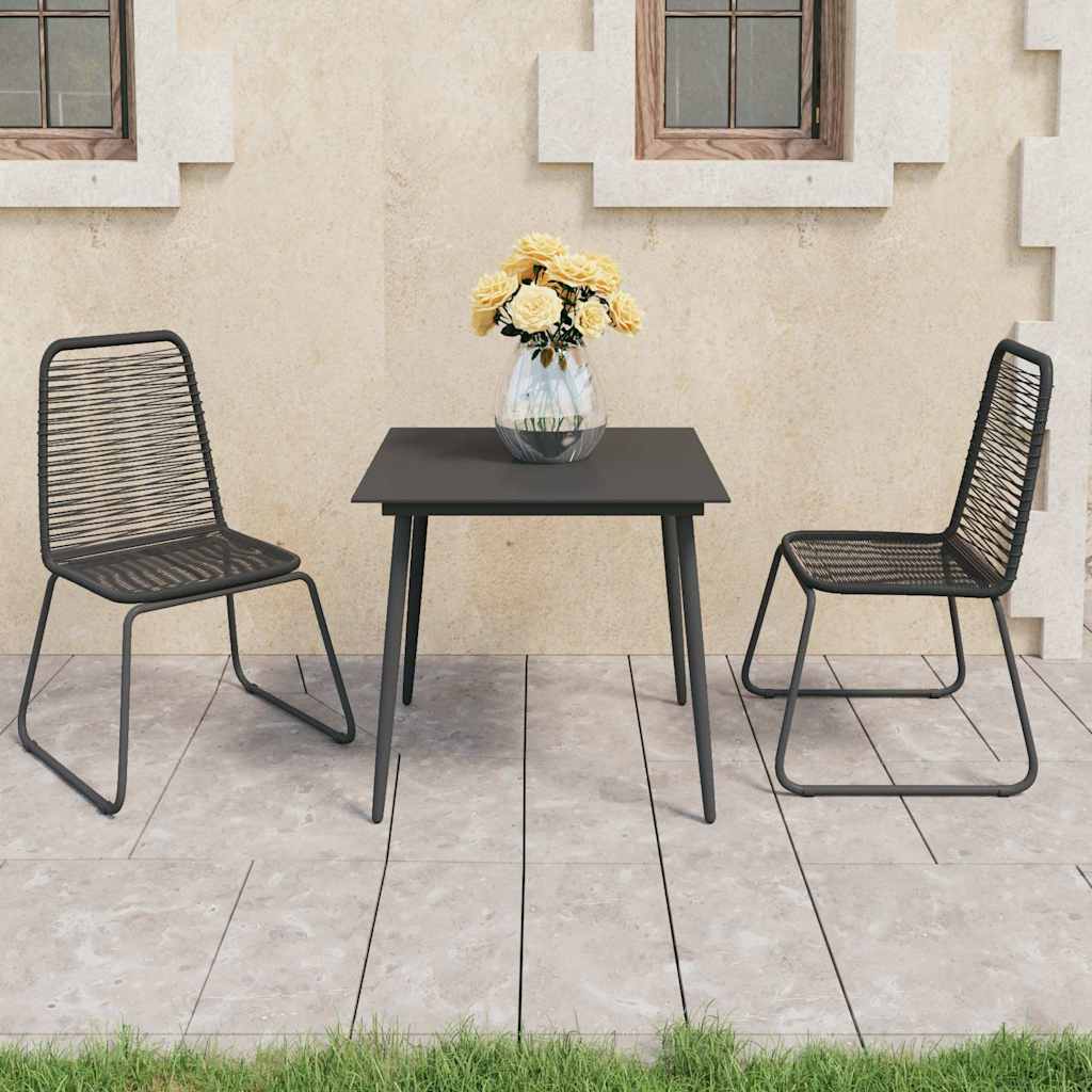 3-tlg. Garten-Essgruppe PVC Rattan Schwarz