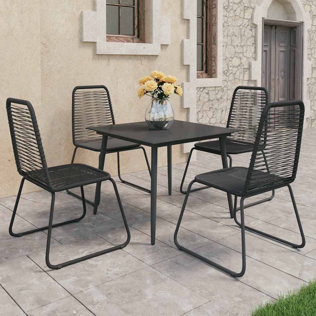 5-tlg. Garten-Essgruppe PVC Rattan Schwarz