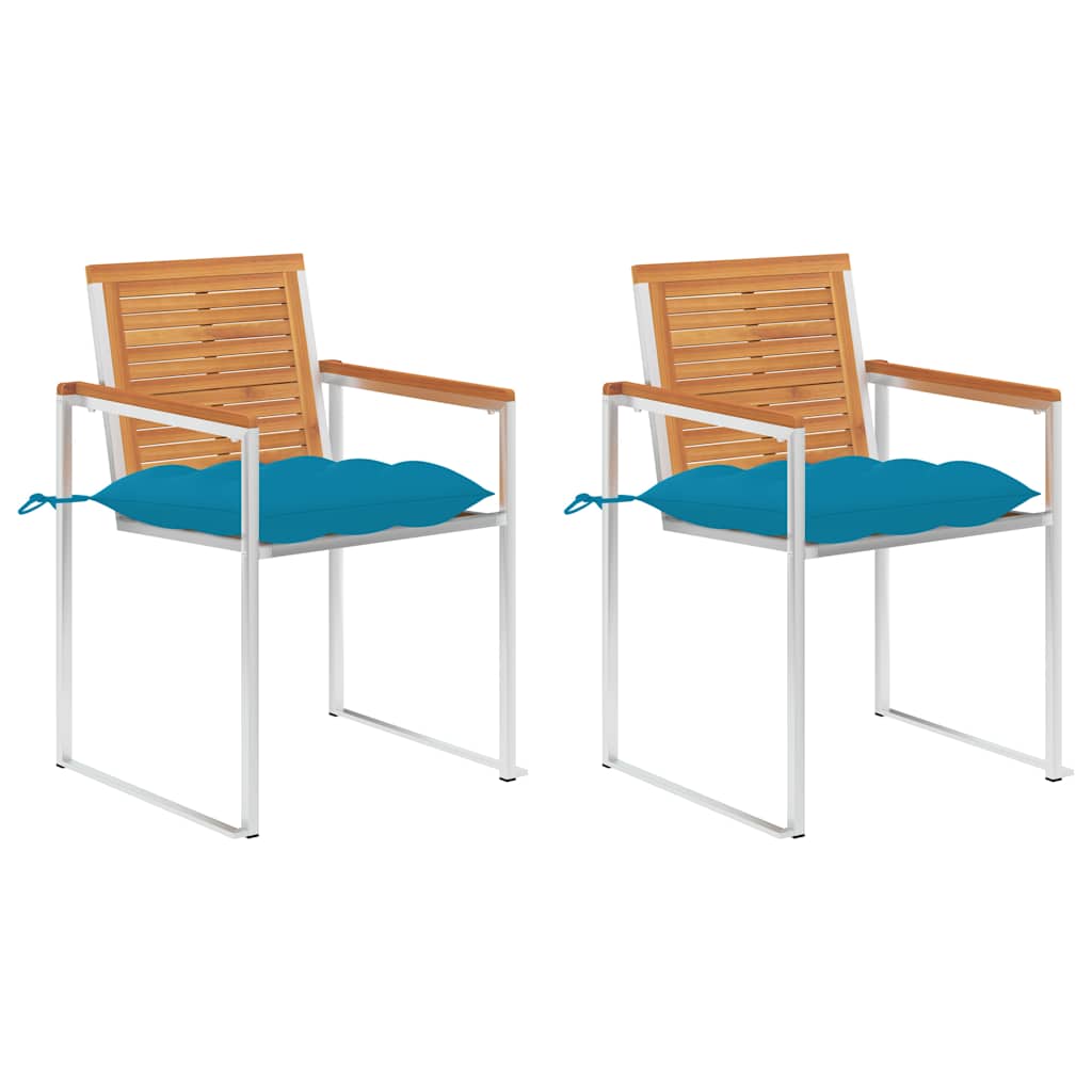Gartenstühle mit Kissen 2 Stk. Massivholz Akazie und Stahl