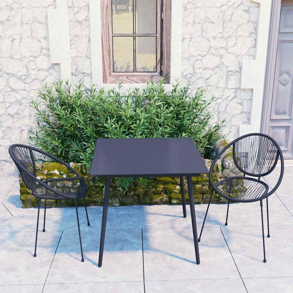 3-tlg. Garten-Essgruppe PVC Rattan Schwarz