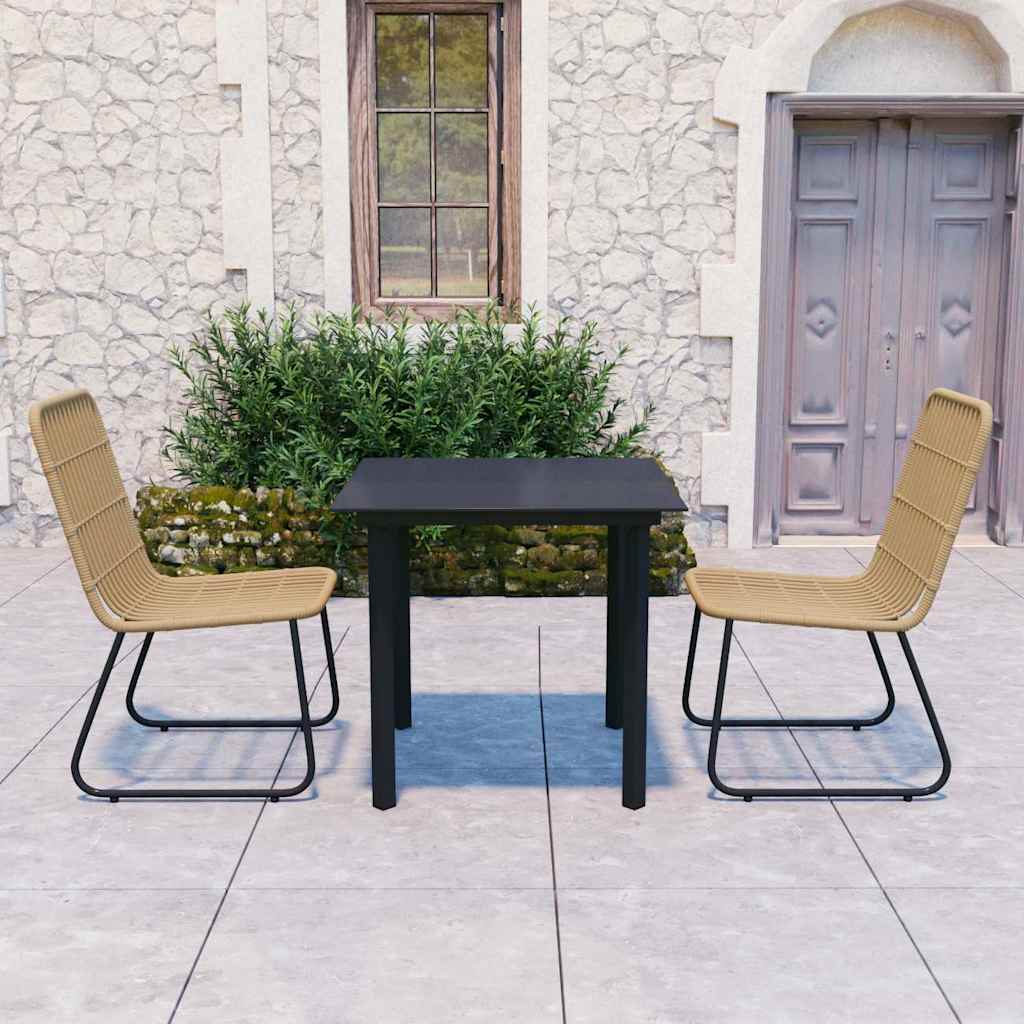 3-tlg. Garten-Essgruppe Poly Rattan und Glas