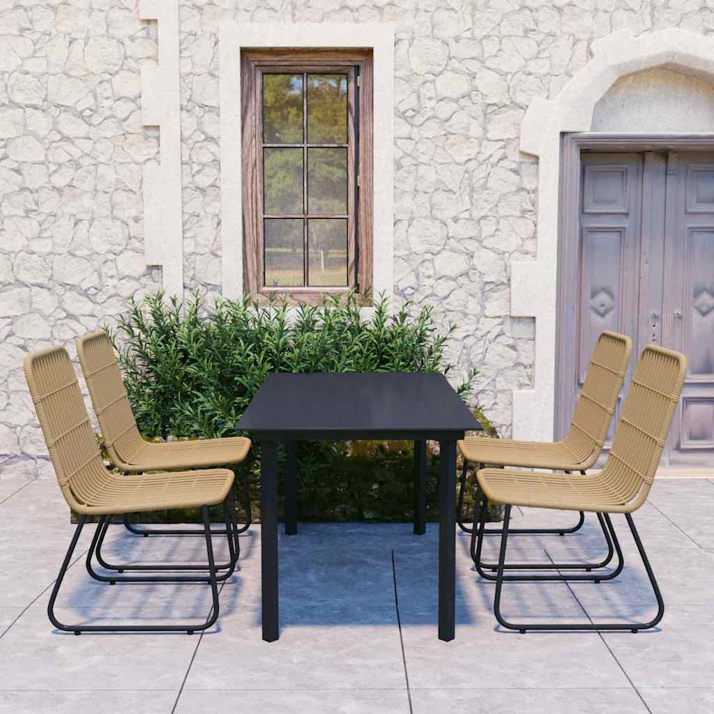 5-tlg. Garten-Essgruppe Poly Rattan und Glas