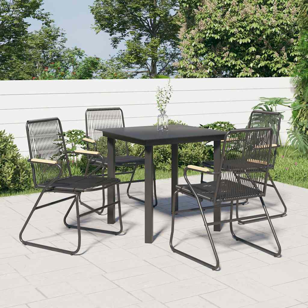5-tlg. Garten-Essgruppe Schwarz PVC Rattan