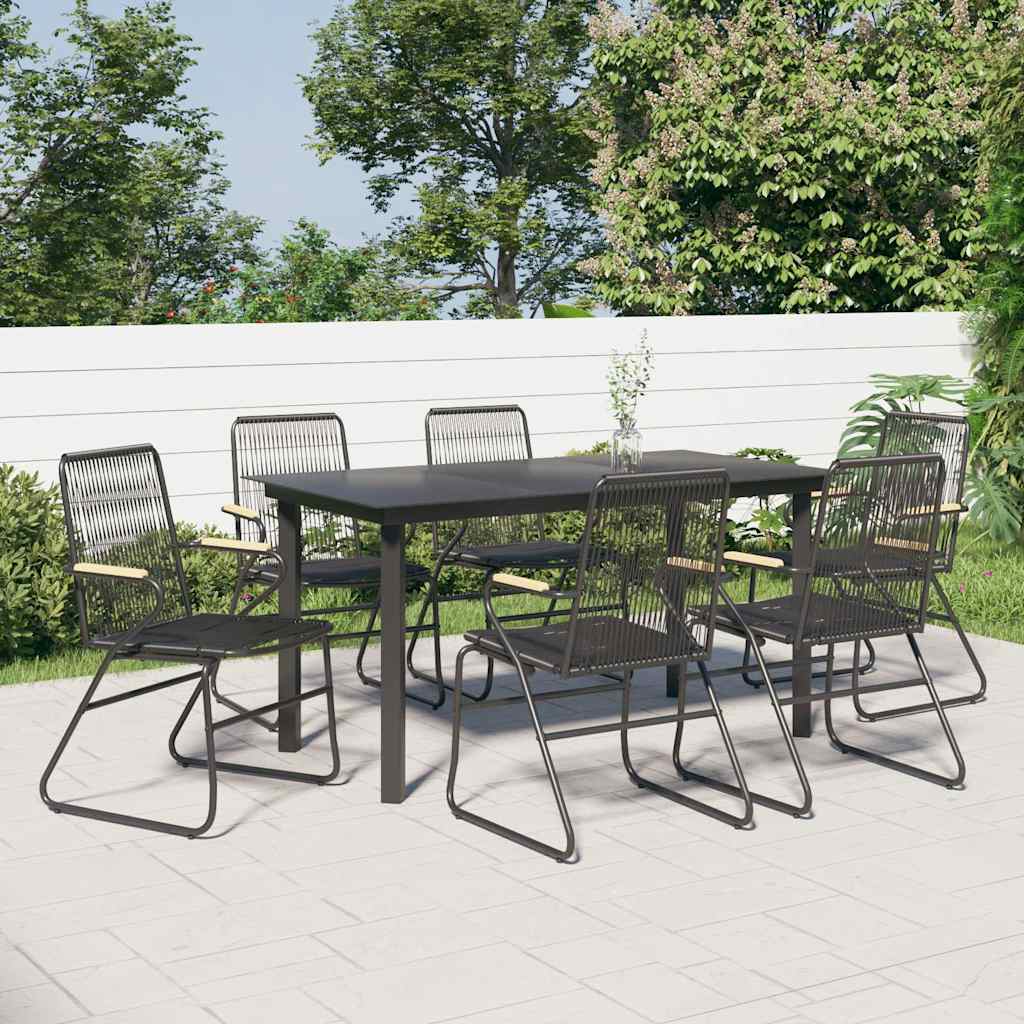 7-tlg. Garten-Essgruppe Schwarz PVC-Rattan