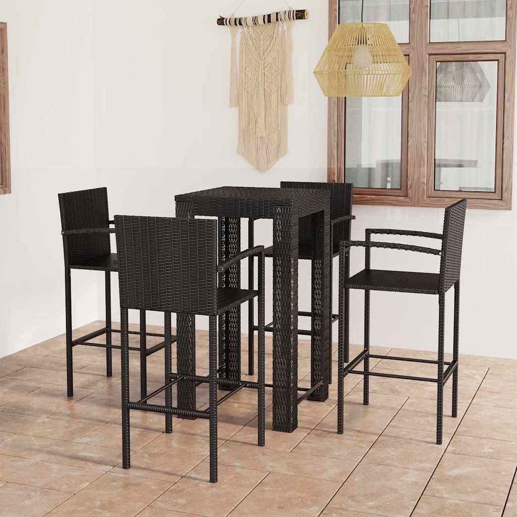 5-tlg. Garten-Bar-Set mit Armlehnen Poly Rattan Schwarz