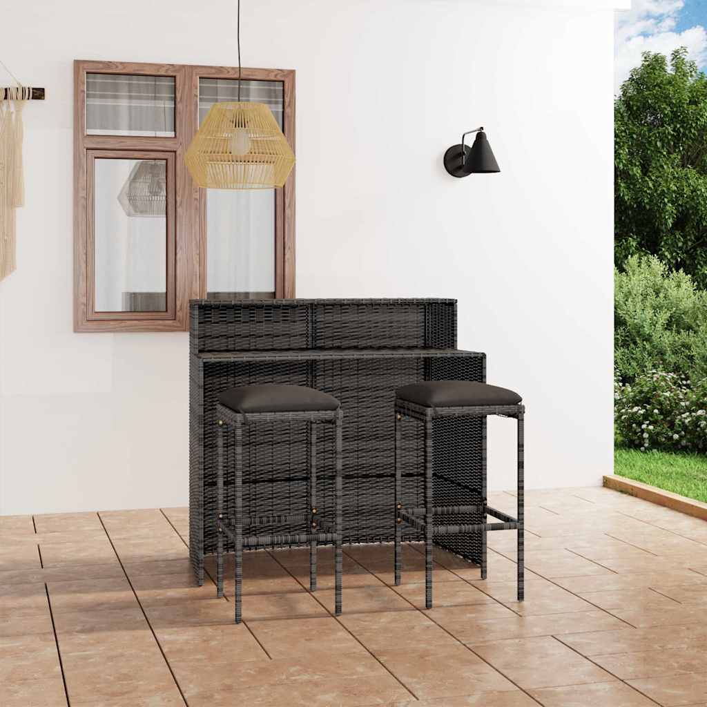 3-tlg. Gartenbar-Set mit Kissen Grau