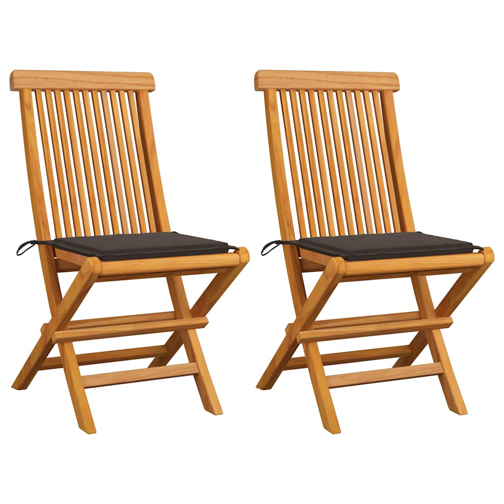Klappstühle mit taupefarbenen Kissen, 2 Stück, Massivholz Teakholz