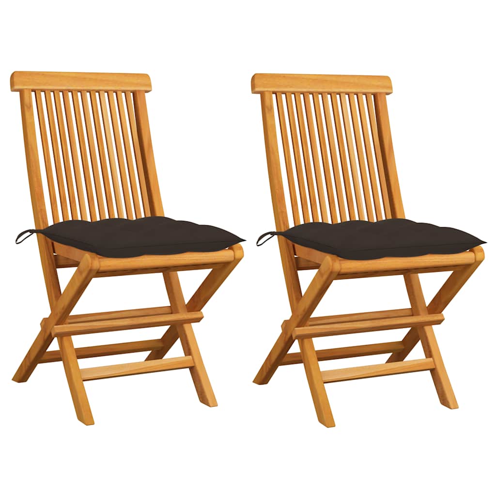 Klappstühle mit taupefarbenen Kissen, 2 Stück, Massivholz Teakholz