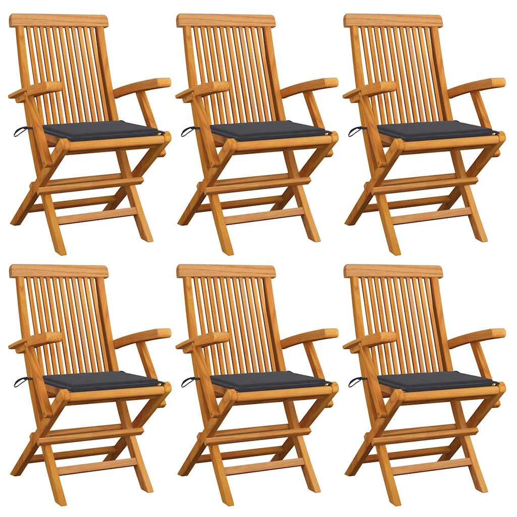Klappstühle mit anthrazitfarbenen Kissen, 6-teilig, Massivholz Teakholz