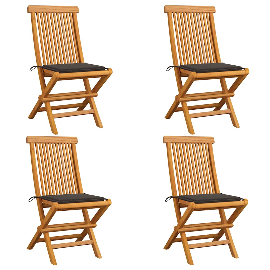 Klappstühle mit taupefarbenen Kissen, 4-teilig, Massivholz Teakholz