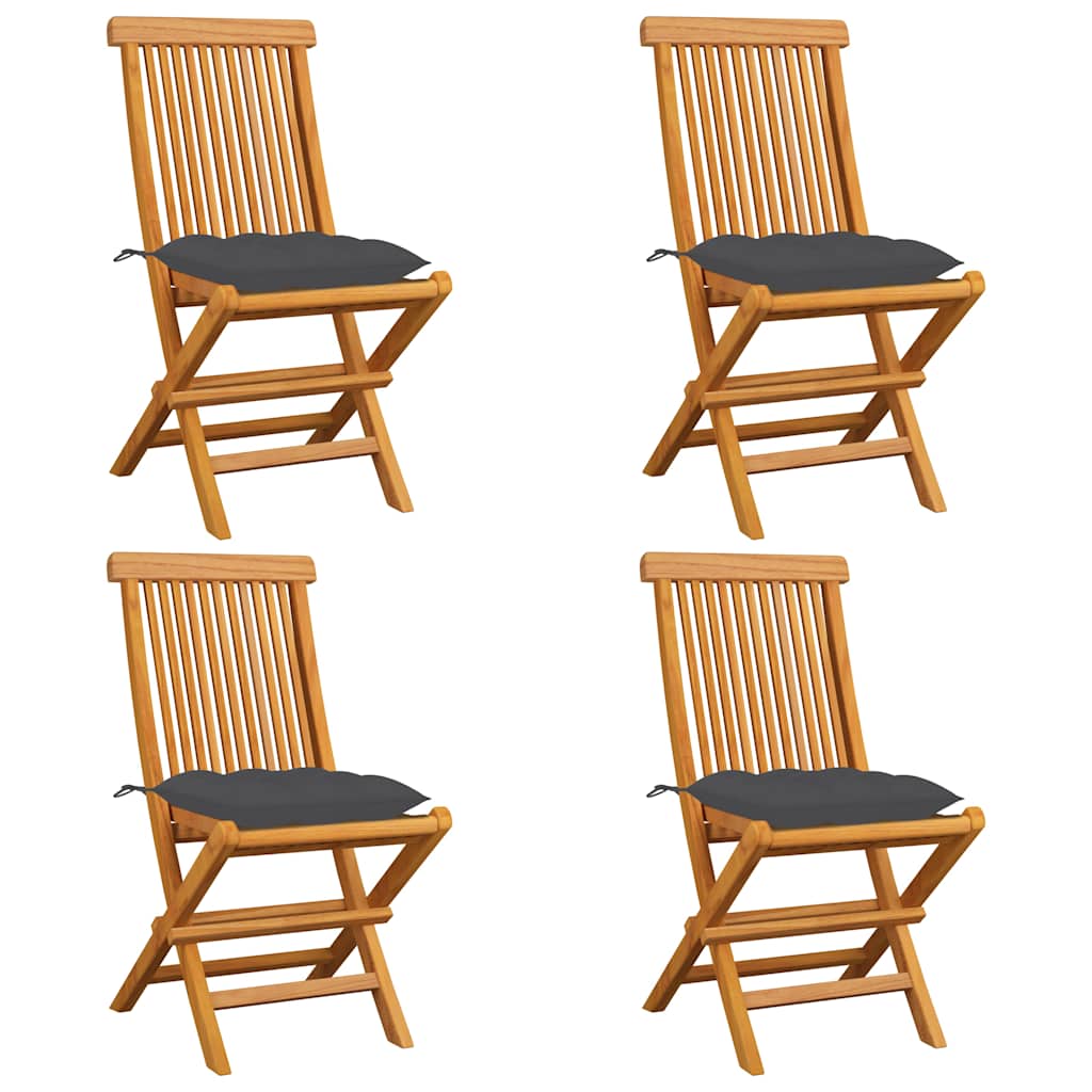 Klappstühle mit anthrazitfarbenen Kissen, 4-teilig, Massivholz Teakholz