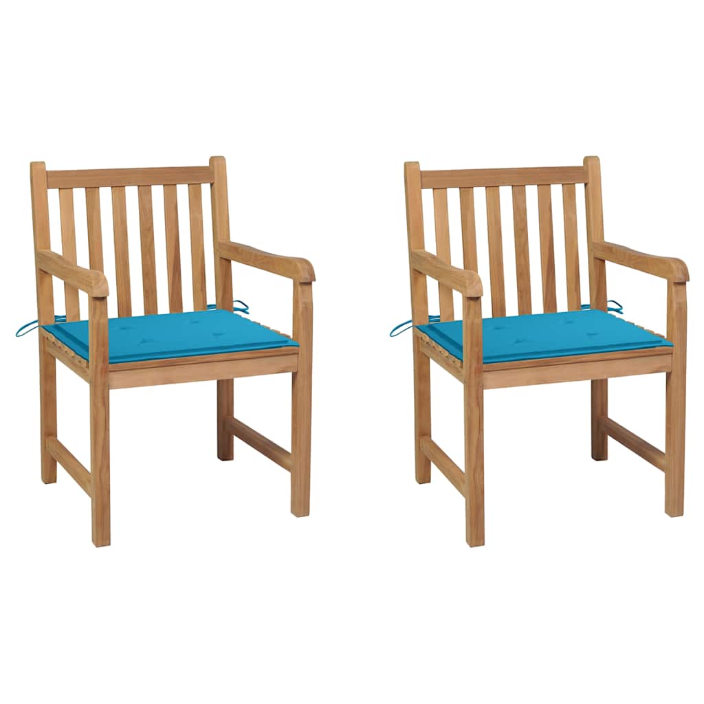 Gartenstühle 2 Stk. mit Blauen Kissen Massivholz Teak