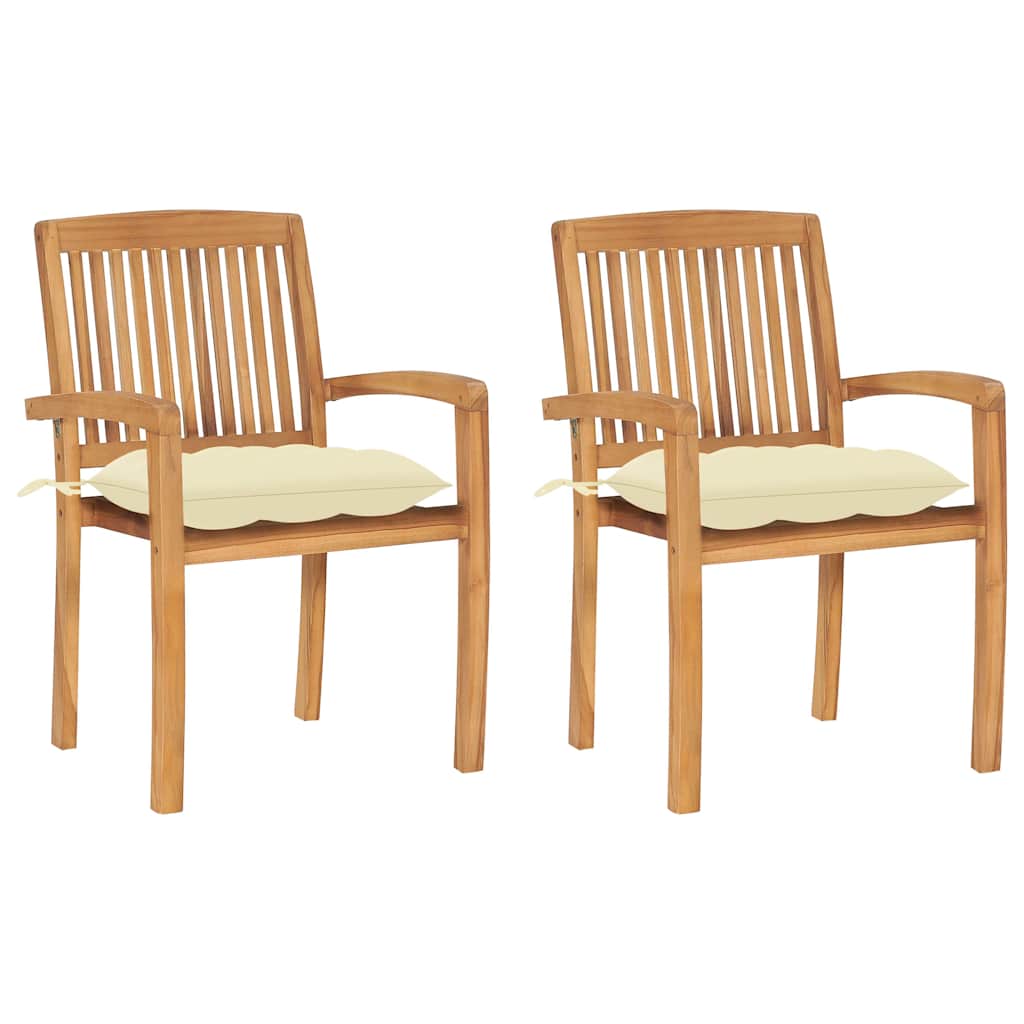 Gartenstühle 2 Stk. mit Cremeweißen Kissen Massivholz Teak