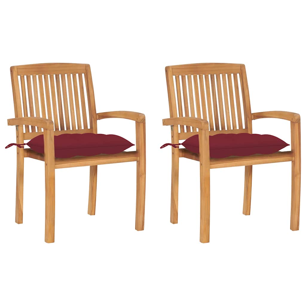 Gartenstühle 2 Stk. mit Weinroten Kissen Massivholz Teak