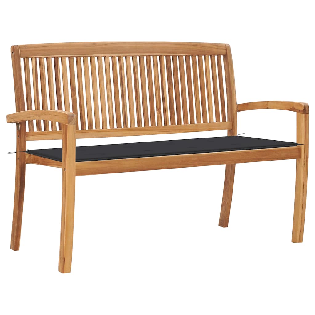Stapelbare Gartenbank mit Auflage 128,5 cm Massivholz Teak