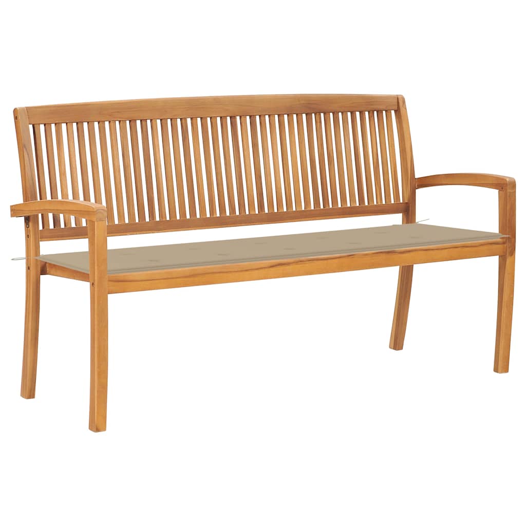 Stapelbare Gartenbank mit Auflage 159 cm Massivholz Teak