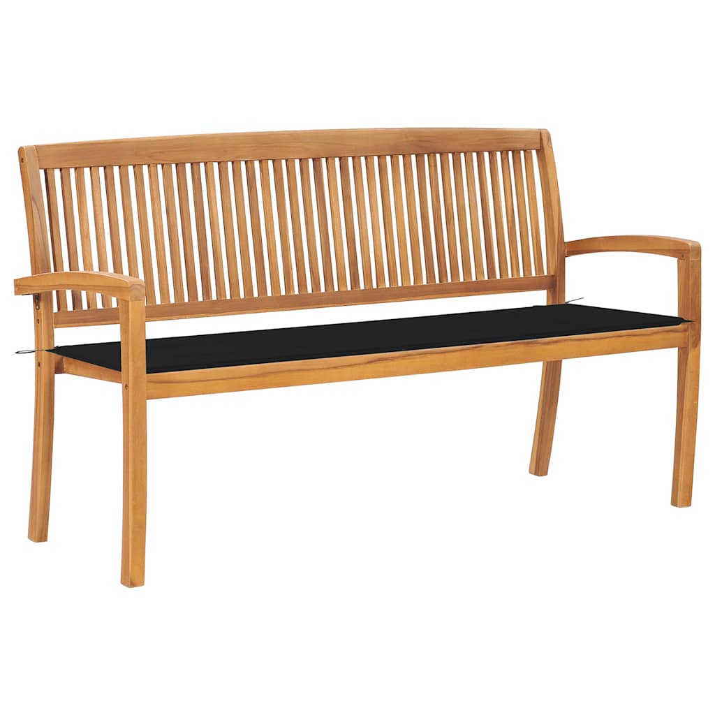 Stapelbare Gartenbank mit Auflage 159 cm Massivholz Teak