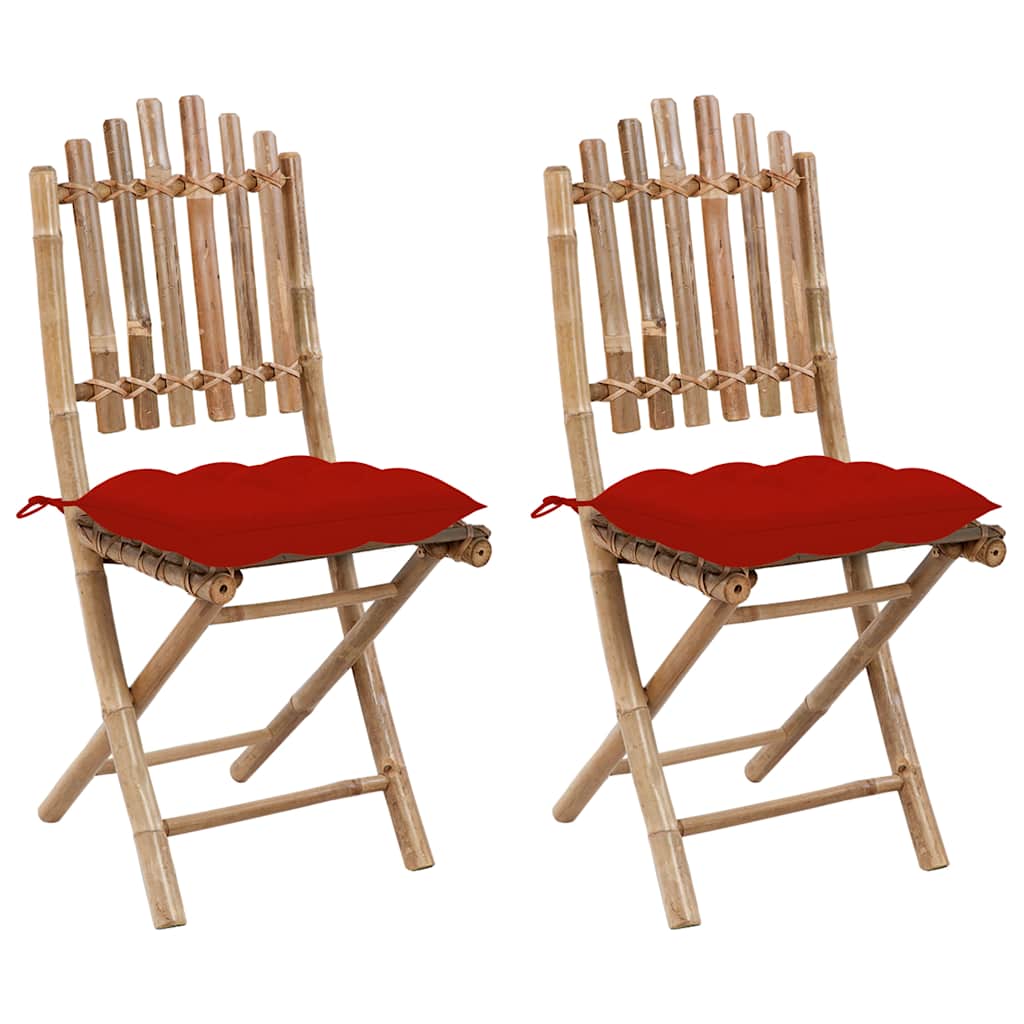 Klappstühle, 2 Stück, mit Kissen, Bambus