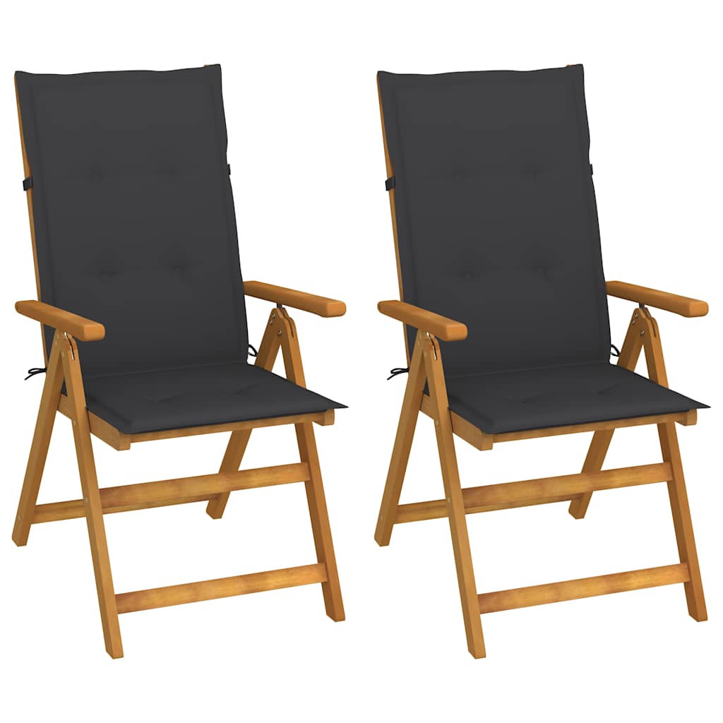 2 verstellbare Klappstühle mit Kissen aus massivem Akazienholz