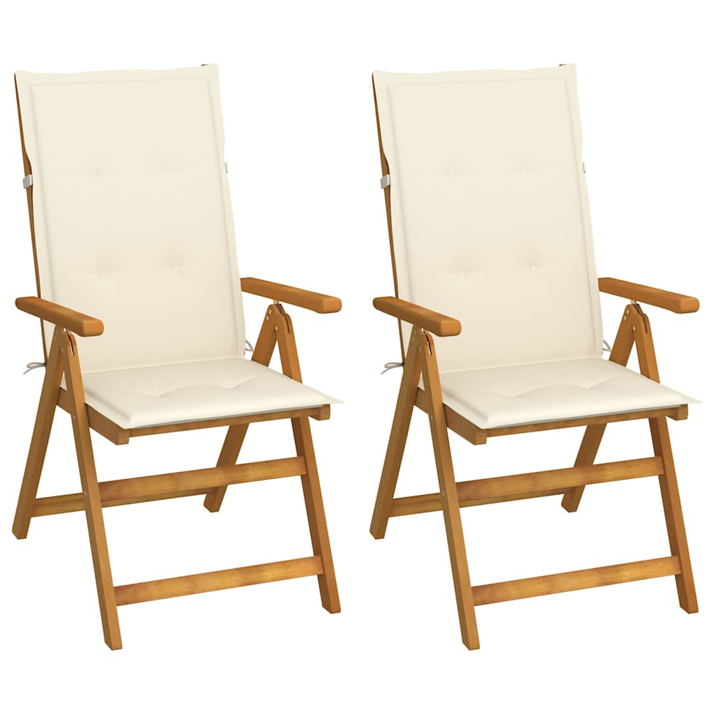 2 verstellbare Klappstühle mit Kissen aus massivem Akazienholz