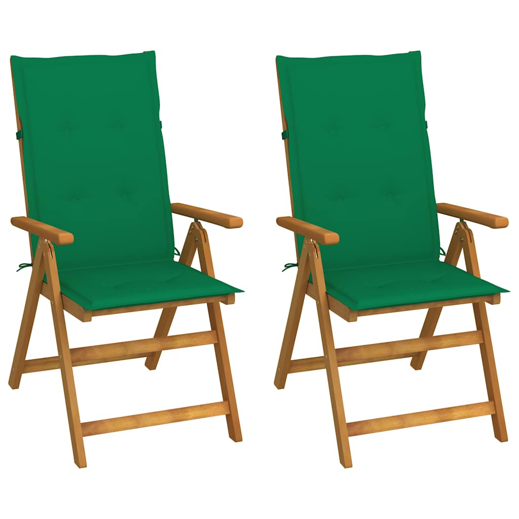 2 verstellbare Klappstühle mit Kissen aus massivem Akazienholz