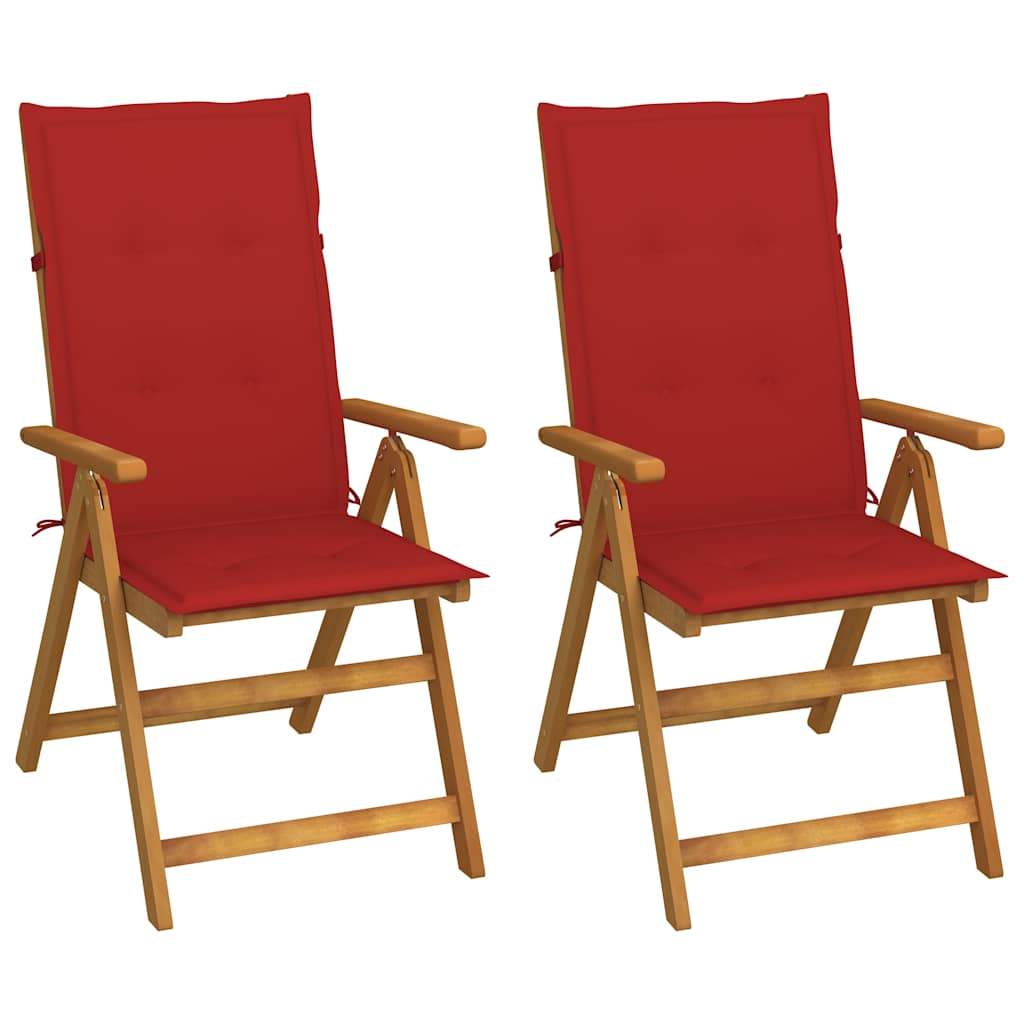 2 verstellbare Klappstühle mit Kissen aus massivem Akazienholz