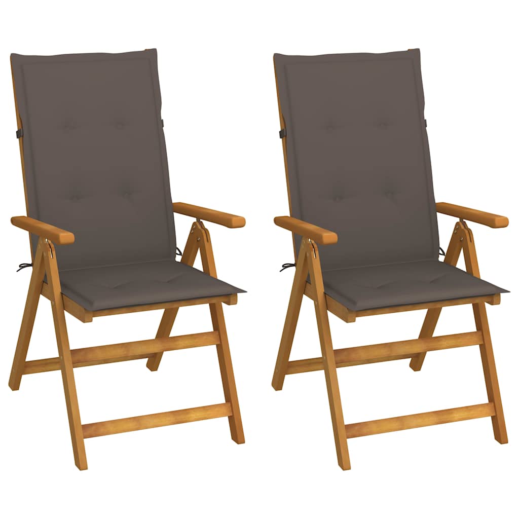 2 verstellbare Klappstühle mit Kissen aus massivem Akazienholz
