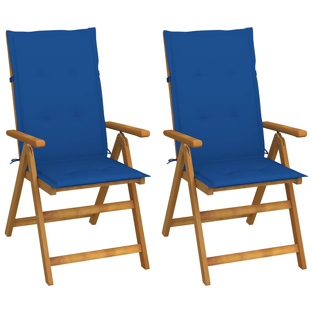 2 verstellbare Klappstühle mit Kissen aus massivem Akazienholz