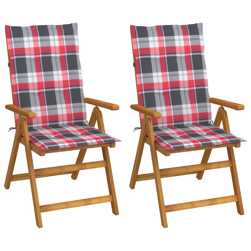 2 verstellbare Klappstühle mit Kissen aus massivem Akazienholz