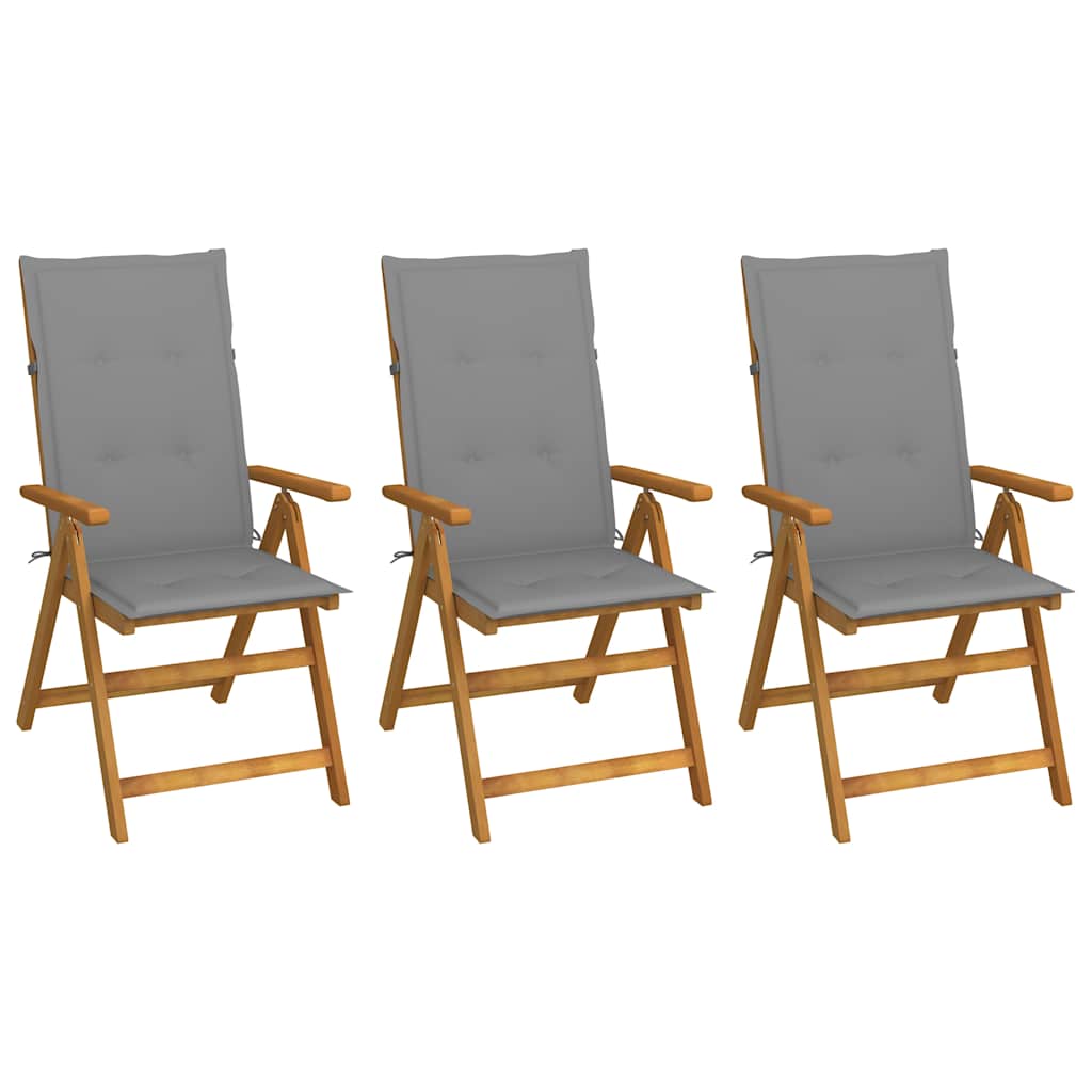 Klappstühle, 3er-Set mit Kissen, aus massivem Akazienholz