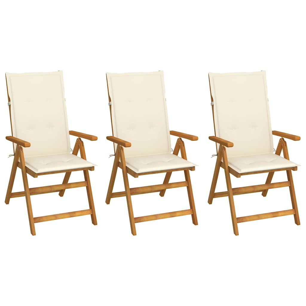 Klappstühle, 3er-Set mit Kissen, aus massivem Akazienholz
