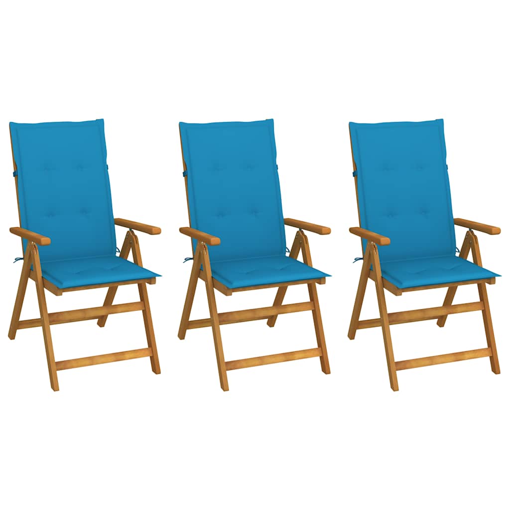 Klappstühle, 3er-Set mit Kissen, aus massivem Akazienholz