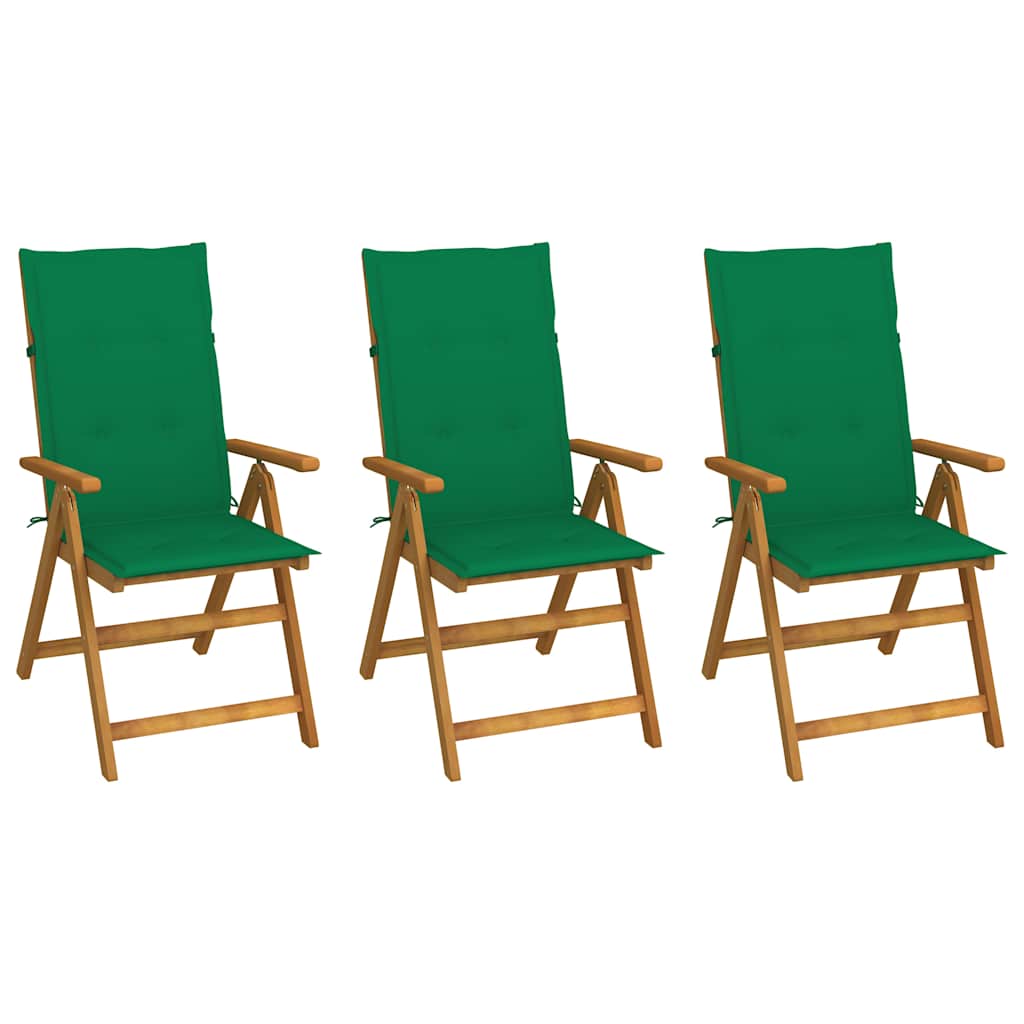 Klappstühle, 3er-Set mit Kissen, aus massivem Akazienholz