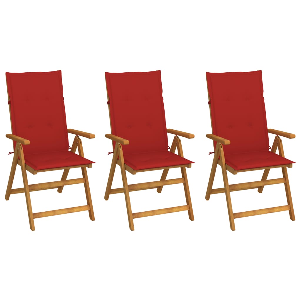 Klappstühle, 3er-Set mit Kissen, aus massivem Akazienholz