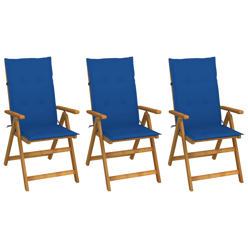 Klappstühle, 3er-Set mit Kissen, aus massivem Akazienholz