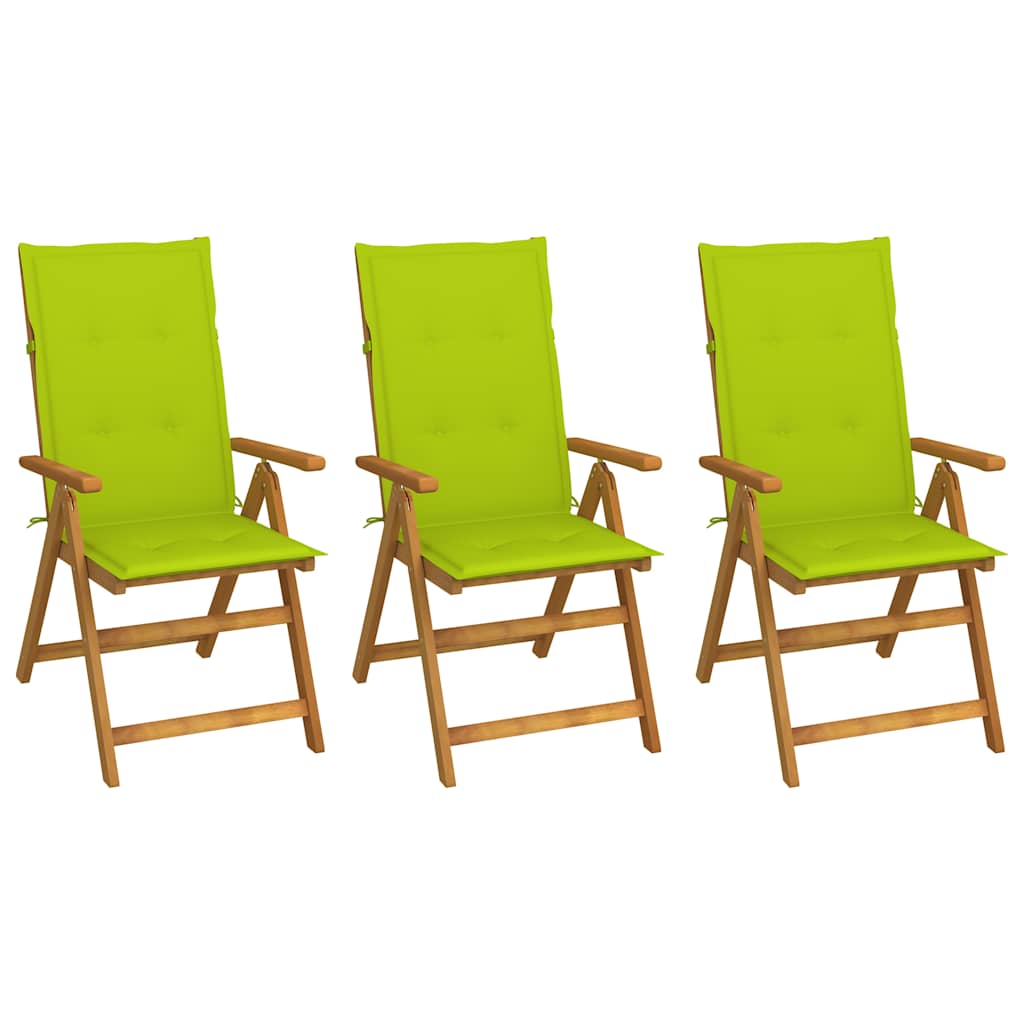 Klappstühle, 3er-Set mit Kissen, aus massivem Akazienholz