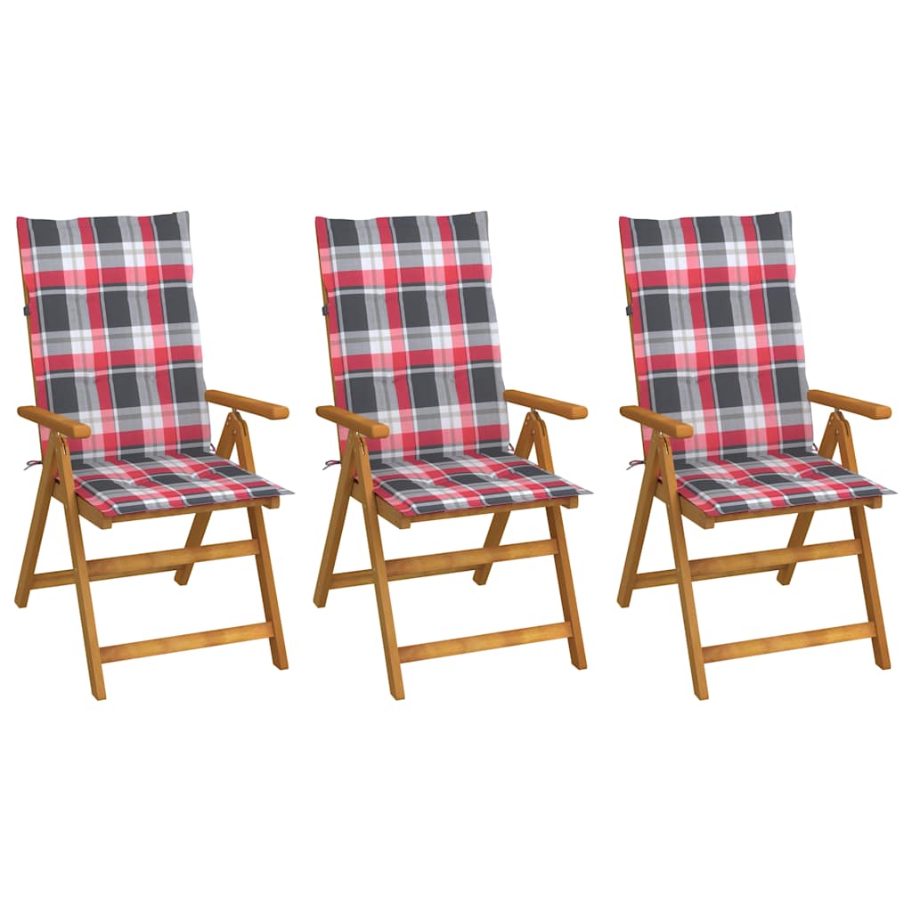 Klappstühle, 3er-Set mit Kissen, aus massivem Akazienholz