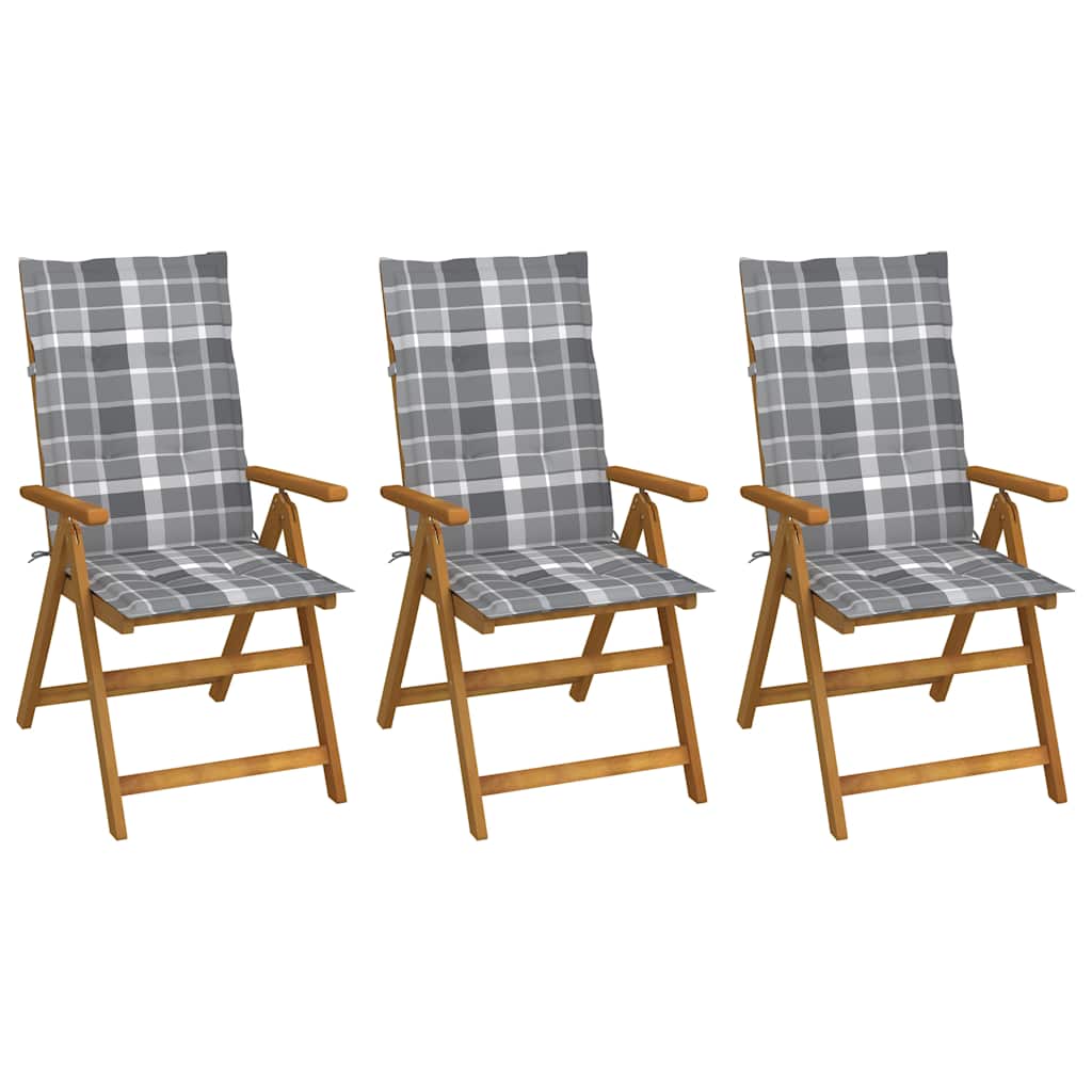 Klappstühle, 3er-Set mit Kissen, aus massivem Akazienholz